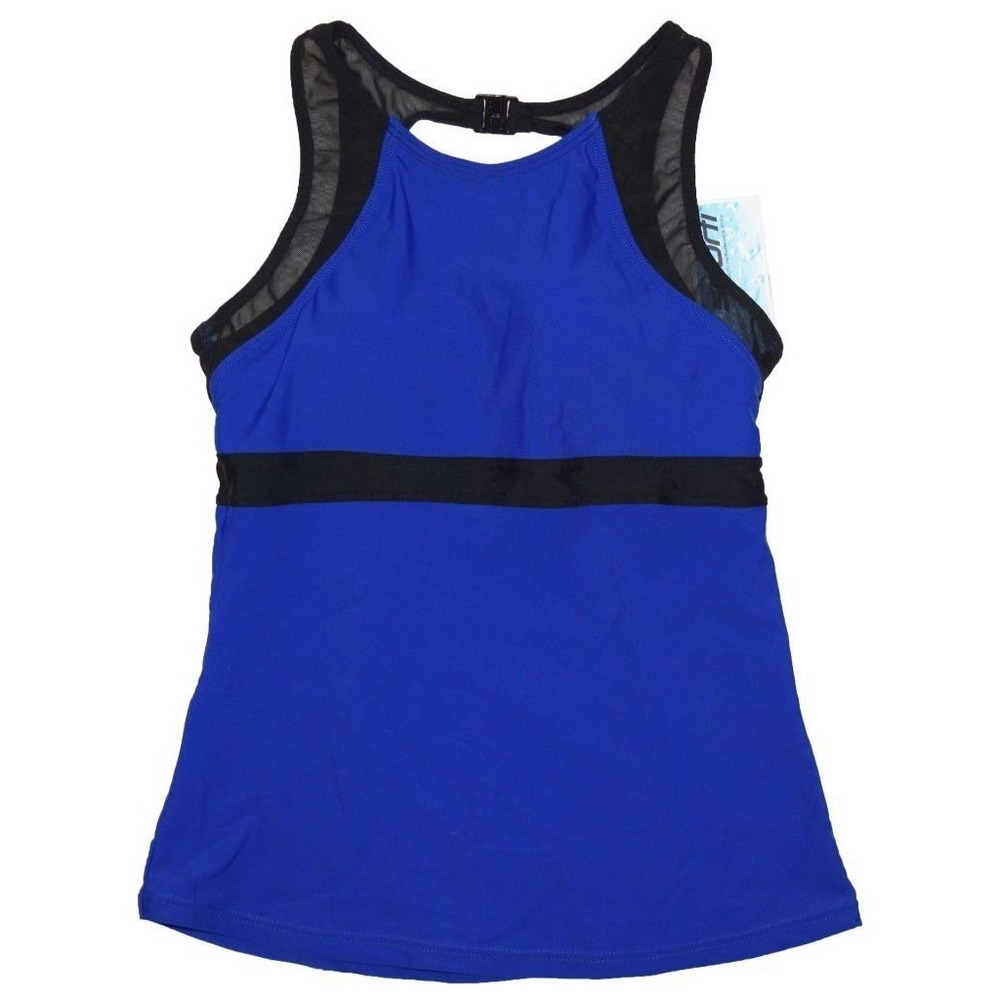 NWT Sporti Woman's Size Medium Active High Neck Blue Tankini Swimsuit Top